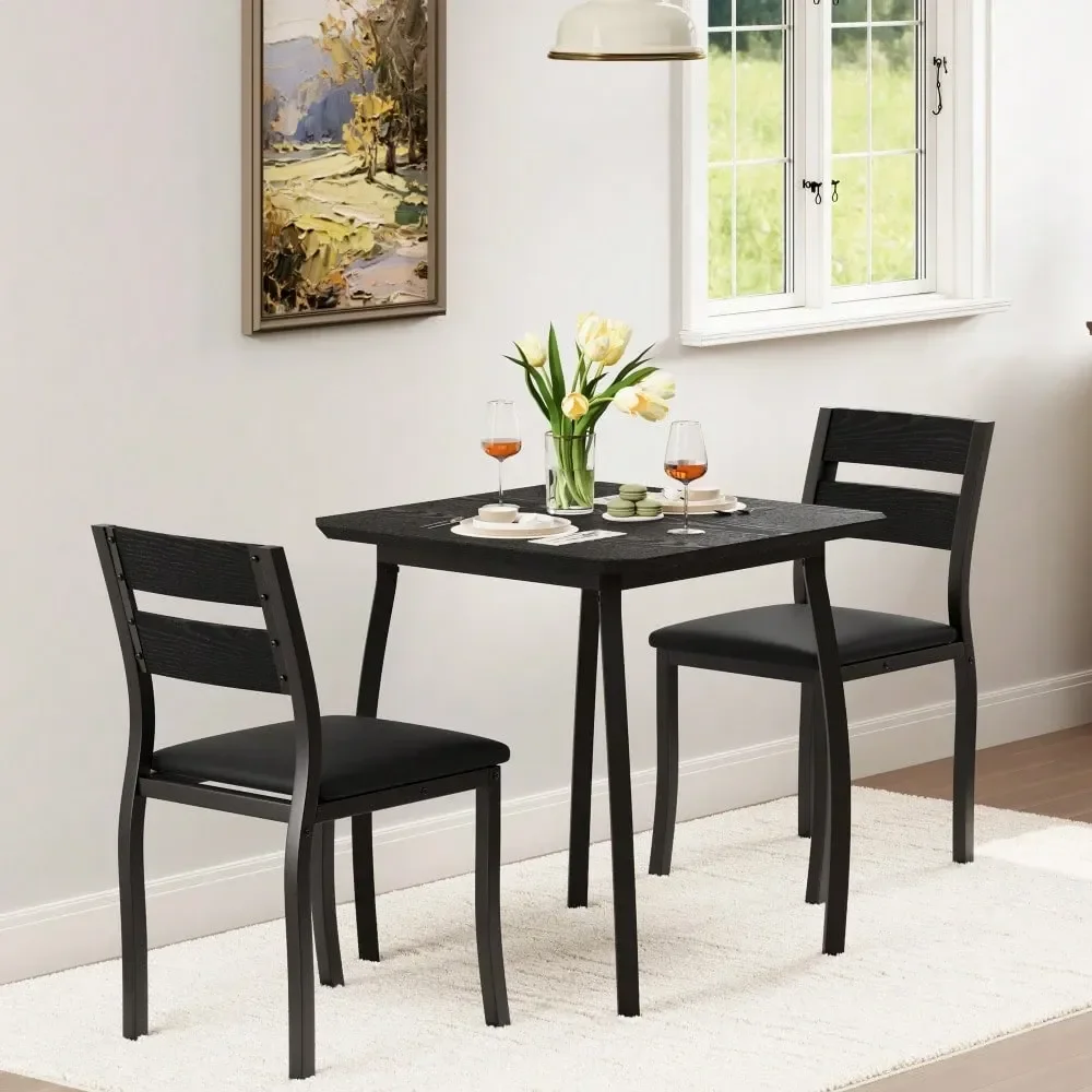 

Piece Dining Table Set For 2, Small Kitchen Table Set With 2 holstered Chairs And Metal Frame Wood Tabletop, Apartment, Home