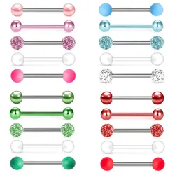 5PCS Acrylic Tongue Piercing Barbell Set Stainless Steel Glitter Tongue Rings Lot 14G Nipple Piercing Bar Bulk Piercing Langue