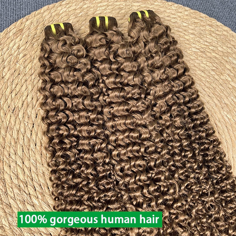 # 4 حزم بني شوكولاتة مجعد عميق 100% شعر بشري 1/2/3/4 حزم صفقة بورمية مجعد ريمي عذراء وصلات شعر جيري مجعد