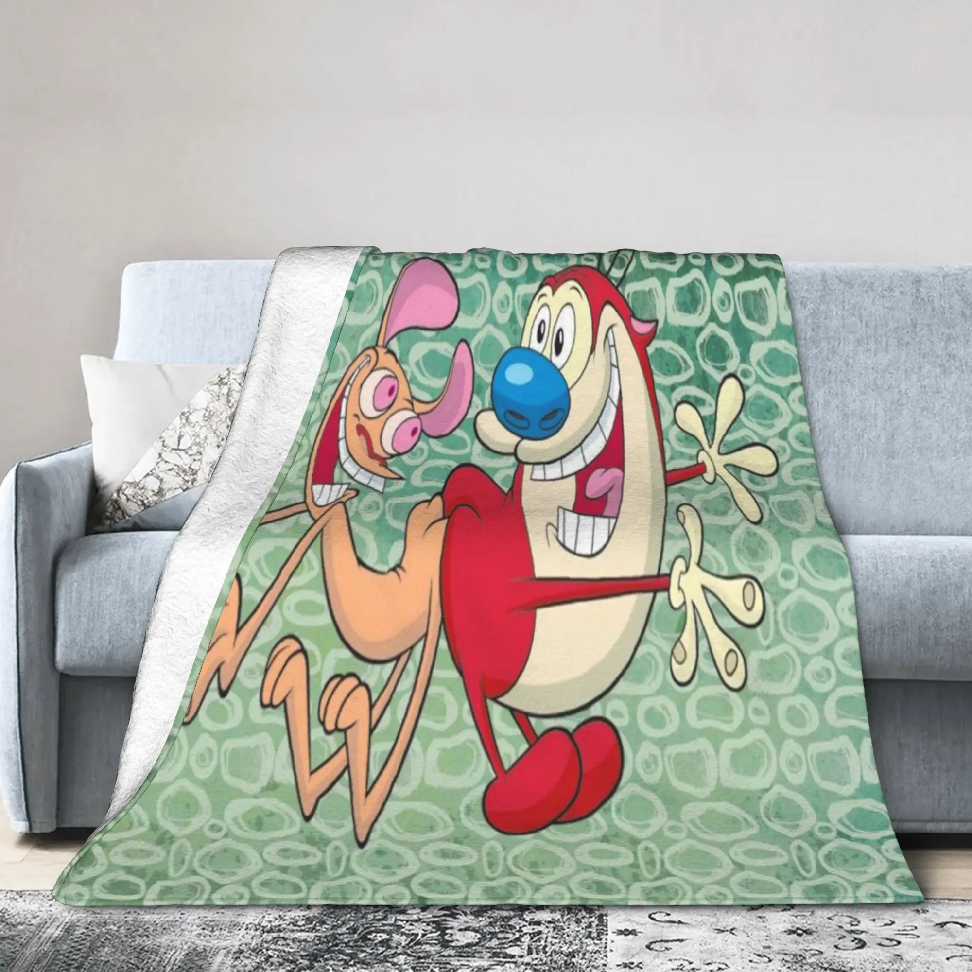  Duo Rucksack Ren & Stimpy  Blanket Fleece  Multifunction Soft Throw Blanket for Sofa Plush Thin Quilt