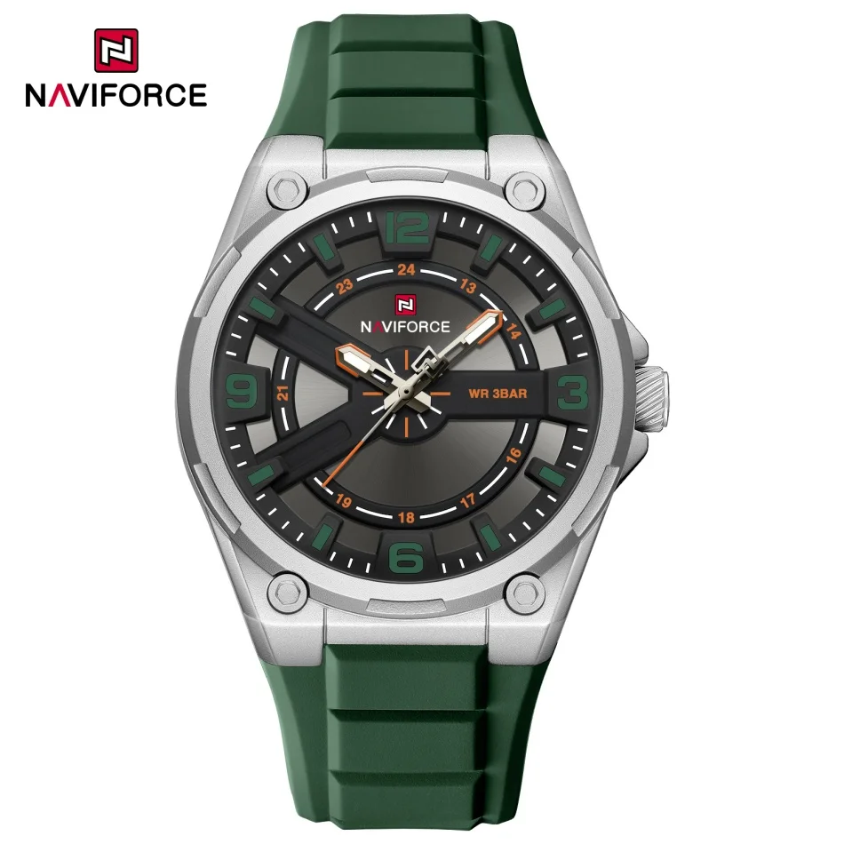 NAVIFORCE Mens Luminous Pointer 3ATM Waterproof Silicone Strap Quartz Male Sport Casual Daily Outdoor Analog Military Timepiece