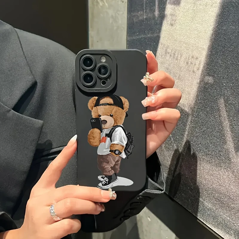 Black-eyed Bear Graphic Phone Case For iPhone 17 16 15 14 13 12 11 Plus Pro Max  Silicone Back Cover