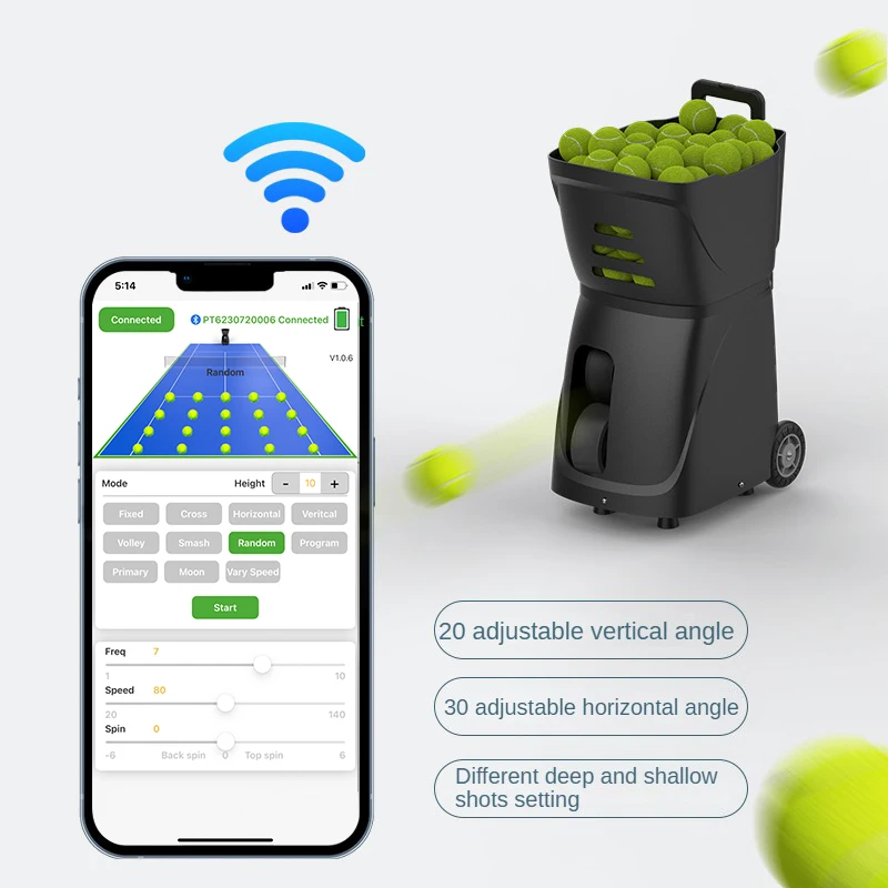 PUSUN Portable Durable Capacity 120 Ball APP Controlled Random Serve Training Tennis Padel Ball Trainer Machine Teaching Padel