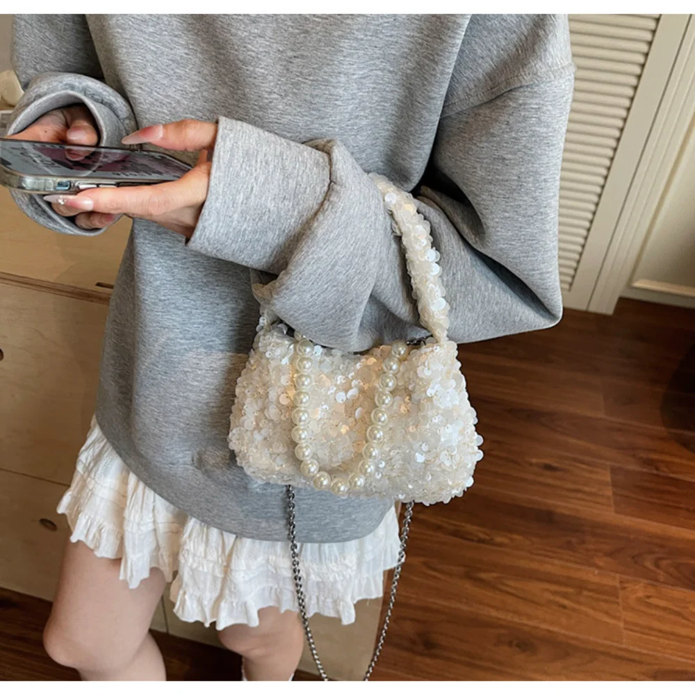 

Fashion Retro Sequins Hobo Handbag Shiny Bucket Elegant Evening Clutch Bag for Wedding Party Exquisite Small Tote Female Purse