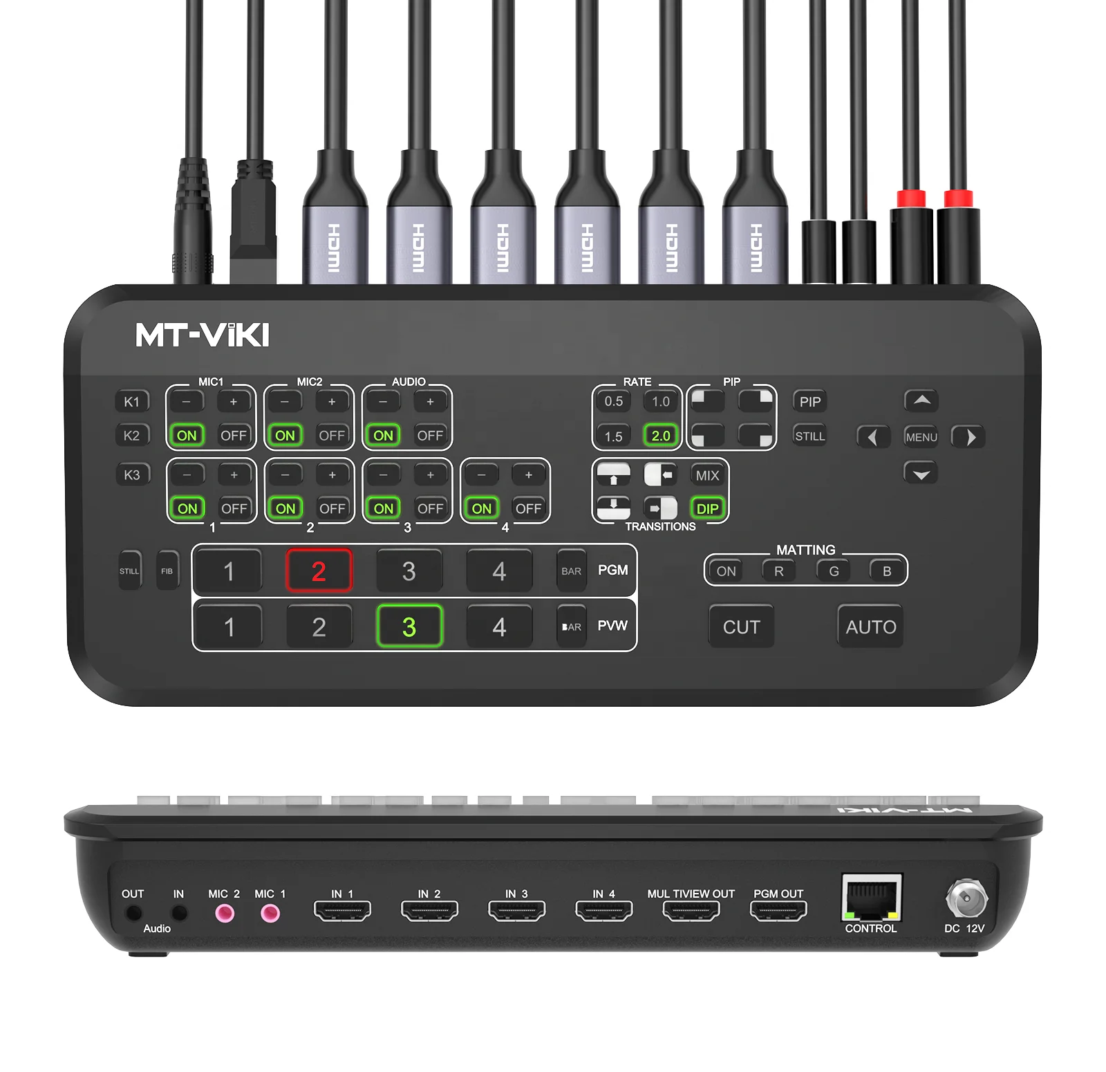 Video Mixer Switcher Live Streaming 4-Channel, MT-VIKI 4 Way Multi Video Switcher Broadcast Live Streaming