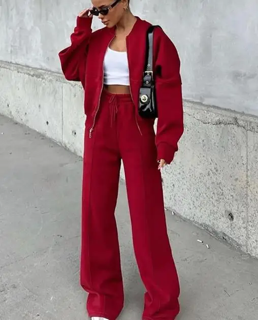 Damski komplet jesienno-zimowy: kardigan, odzież sportowa, moda uliczna, kurtka z długim rękawem, długie spodnie, dwuczęściowy zestaw casualowy.