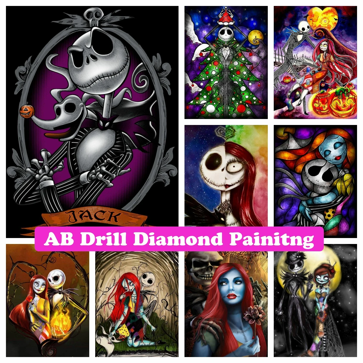 The Nightmare Before Christmas Jack Skellington and Sally DIY AB Drill Diamond Painting Disney Cartoon Cross Stitch Home Decor