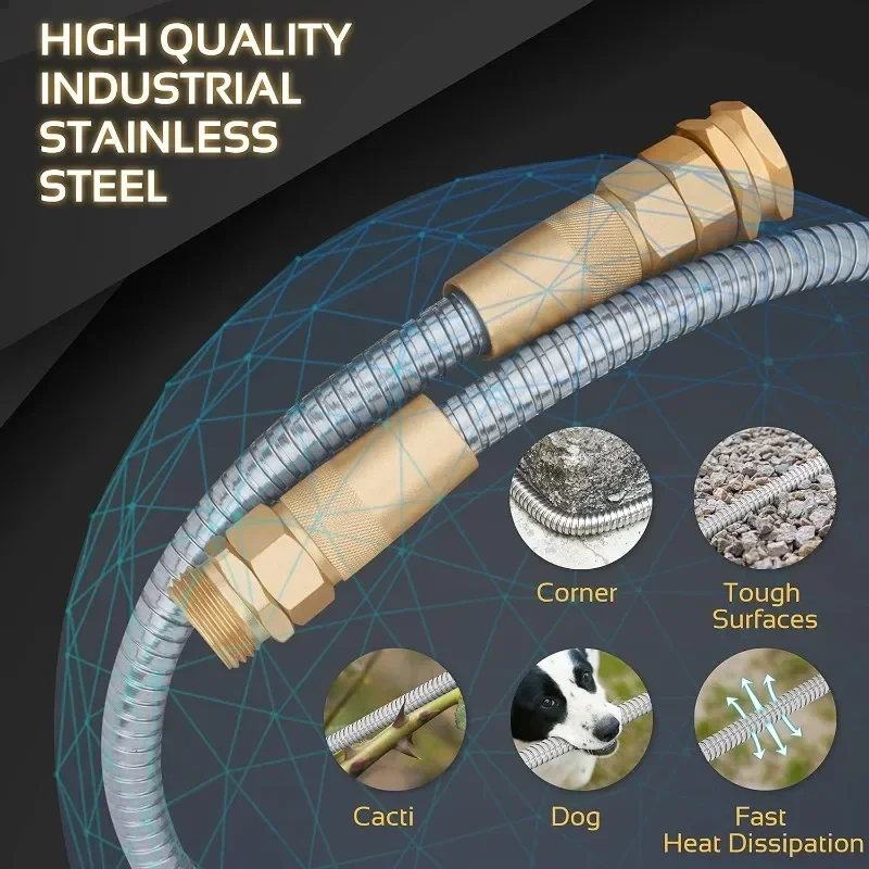 

100ft Stainless Steel Garden Hose, 8-Function Sprayer, Heavy Duty Flexible Metal Water Hose for Outdoor Cleaning, Watering