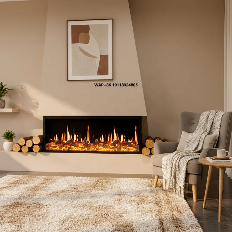 Modern European Style Built-In Wall-Mounted Holographic Screen Shadow 3D LED Flame Decorative Electric Fireplace