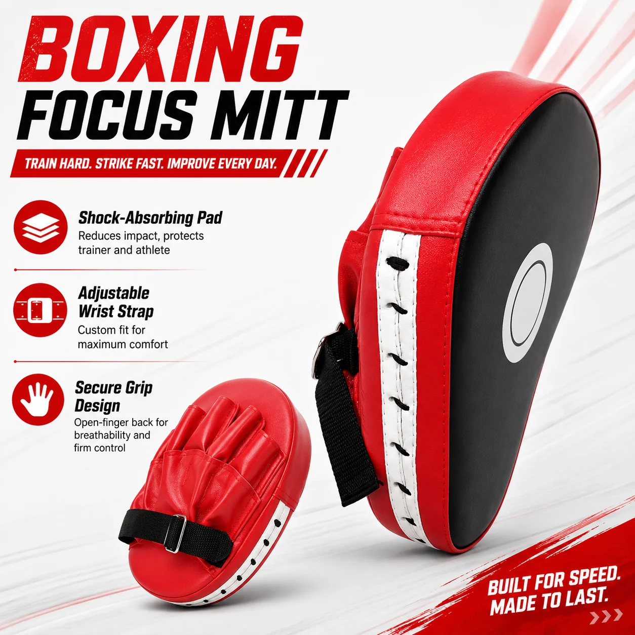 Luva de Foco para Boxe em Couro PU com Almofada de Socos e Alça de Pulso Ajustável, Luvas de Alvo para MMA, Kickboxing, Artes Marciais e Treino em Casa/Academia