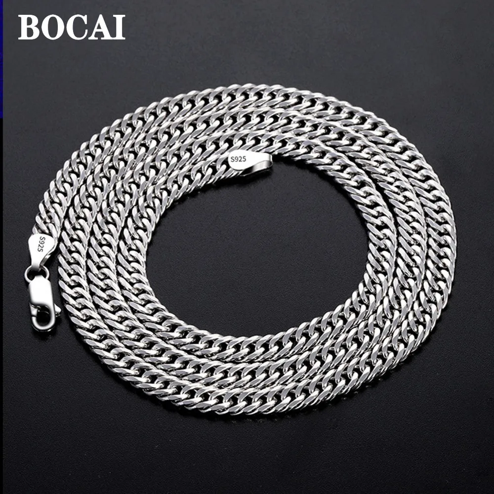 

Новинка 100% г., натуральное твердое серебряное ожерелье BOCAI с двойной пряжкой в виде цветка автомобиля S925, Лидер продаж, толстое ожерелье для мужчин и женщин