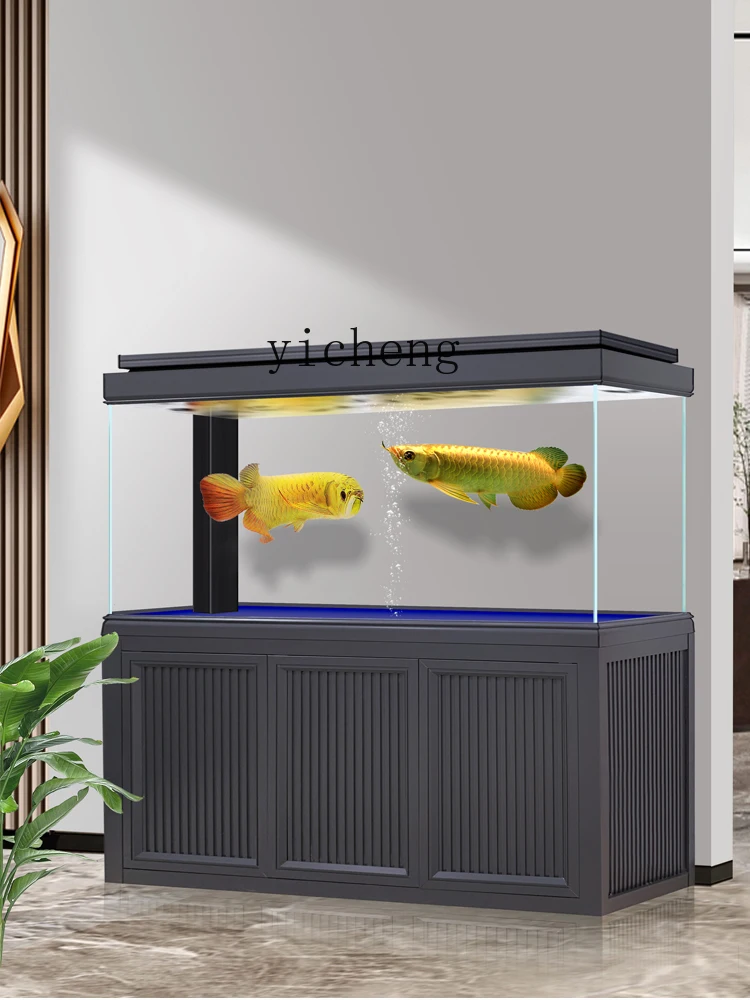 Tqh Glass Dragon Fish Tank Large Subareas Screens Office Aluminum Alloy Bottom Filter Aquarium