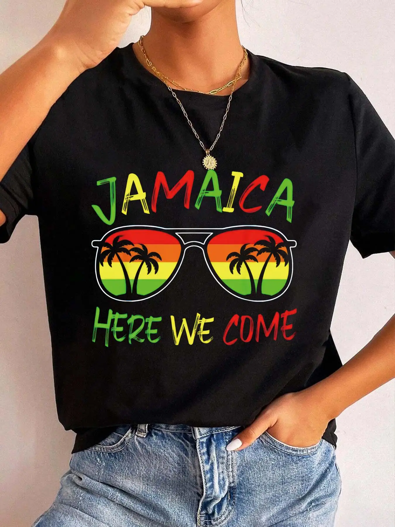 Jamaica Trip 2026 Here We Come Bachelor Party Graphic Tee for Women Big Size Summer Casual Round Neck Short Sleeve Printed Top