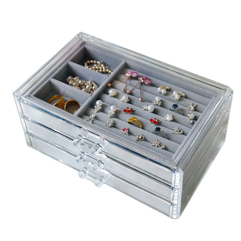 Clear Plastic Jewelry Storage Box Organizer Large Double Layer Jewelry Box Earrings Displays Necklace Ring Bead Containers Gift