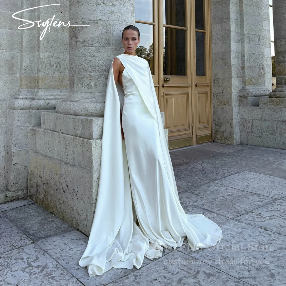 

SSYTENS Customized Simple Beach Wedding Dresses Modern 2 Pieces Bride Dress Spaghetti Straps Satin Backless Bridal Gowns Vestido