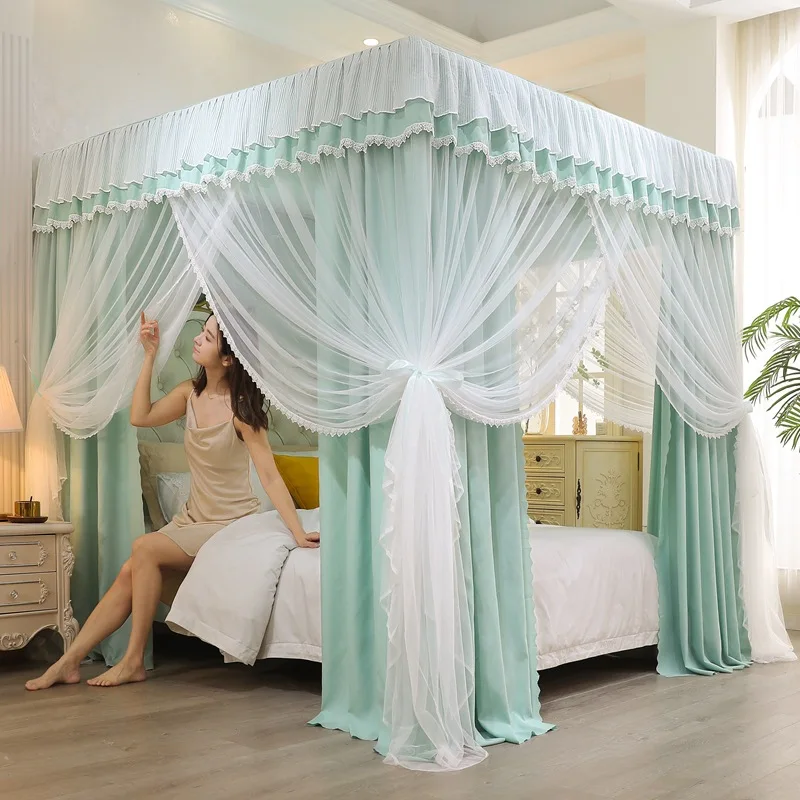 

Double Layer Four Season Palace Mosquito Net for Bedroom with Frame Princess Shading Bed Canopy Nets Three-door Bedcover Curtain