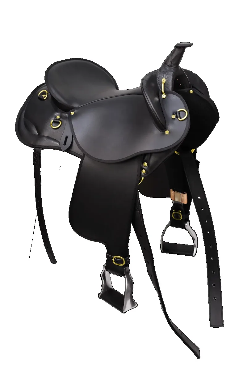 Selle occidentale robuste pour cheval, siège équilibré ventilé Durable, noir et marron, 17 18 pouces