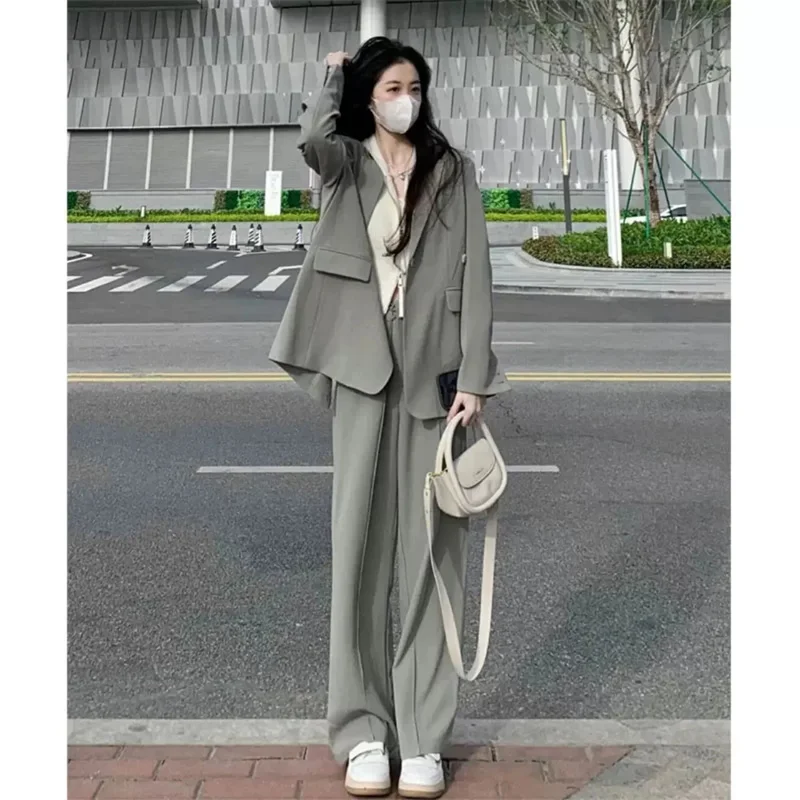 

Suit Set Women's Autumn New Light Mature Style Women's Hong Kong Style Temperament Goddess Suit Wide Leg Pants Two Piece Set