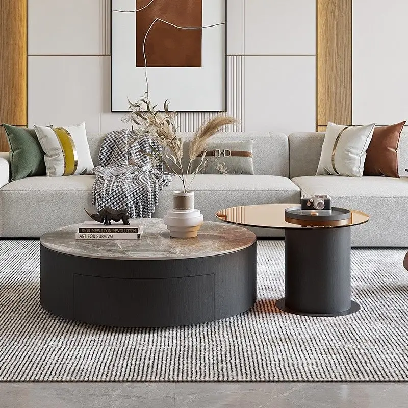 Italian Light Luxury Stone Slab Top Coffee Table Modern Coffee Table with Storage High End Living Room Furniture for Home