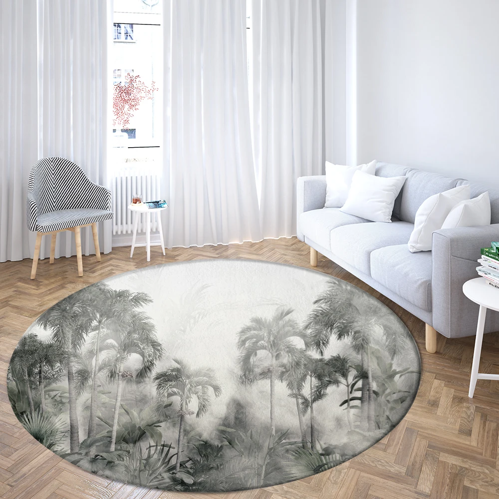 Tropical Plant Leaves Round Rugs Flower House Sofa Carpet Home Living Room Bedroom Bathroom Floor Mats Print Decorate
