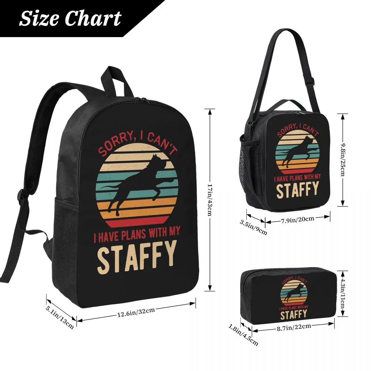 Funny Staffordshire Bull Terrier Dog Backpack BookBag School Bag Laptop Shoulder Bags 3ps Insulated Lunch Bag Pencil Case