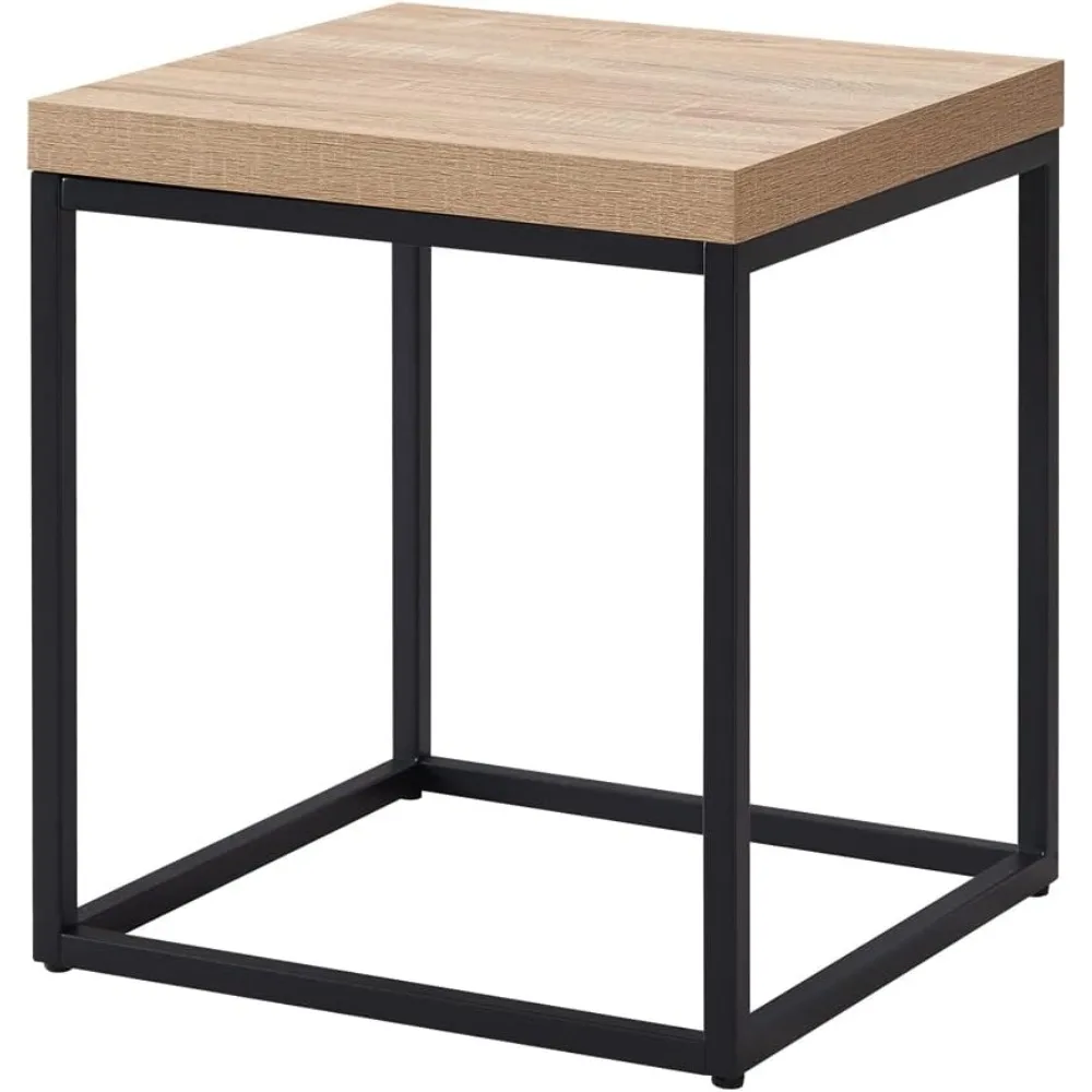 Tavolino in rovere naturale da 18 pollici |   Tavolino |   Tavolino da caffè per soggiorno, moderno industriale, quadrato, metallo e legno (Natural W