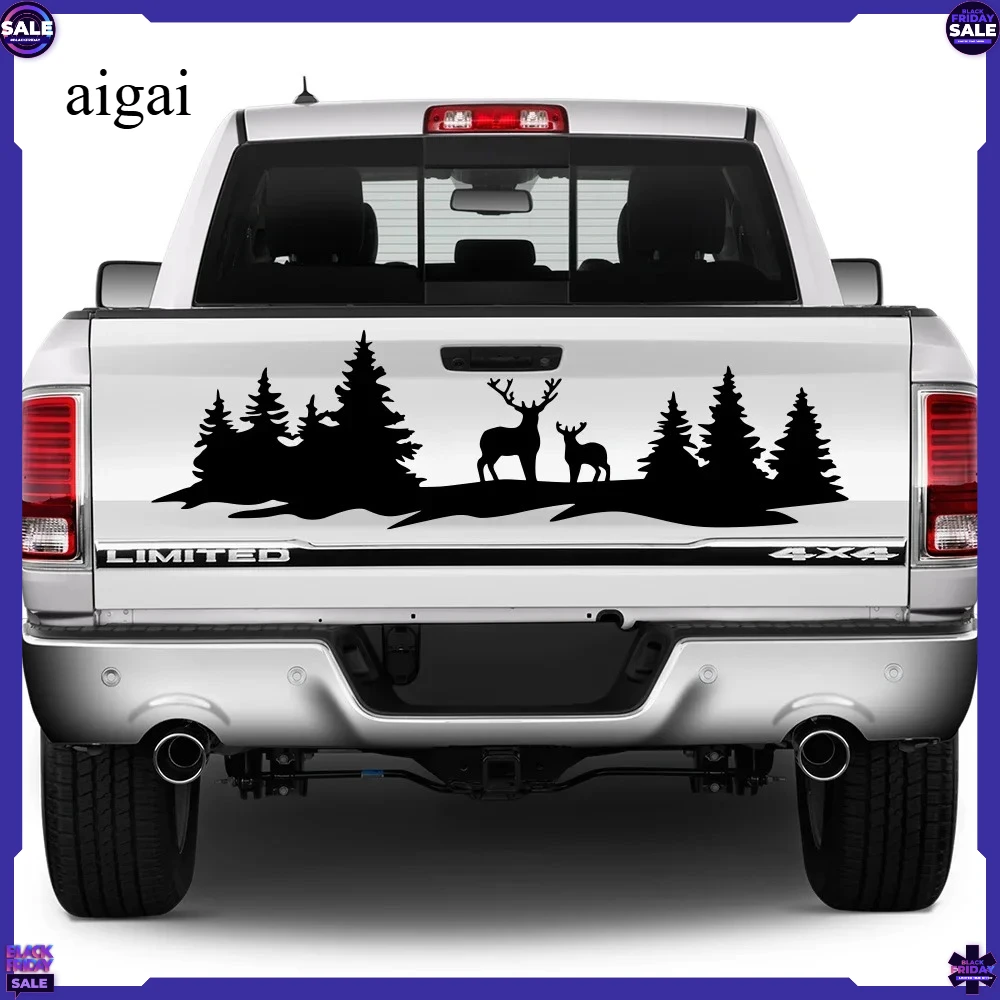 Car Hunting Deer Trees Sticker Pickup Truck Window Back Door Tailgate Vinyl 4x4 Off Road Decor Decal Auto Tuning Accessories