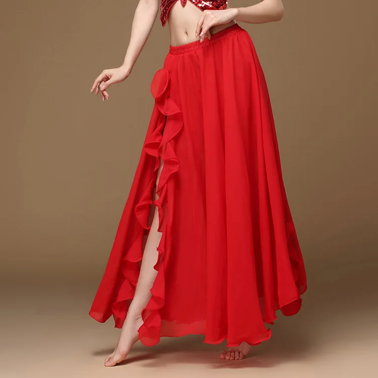 Belly Dance Skirt, Skirt, Ruffle Edge Single Split Hip Skirt 360 Degree Swing Skirt