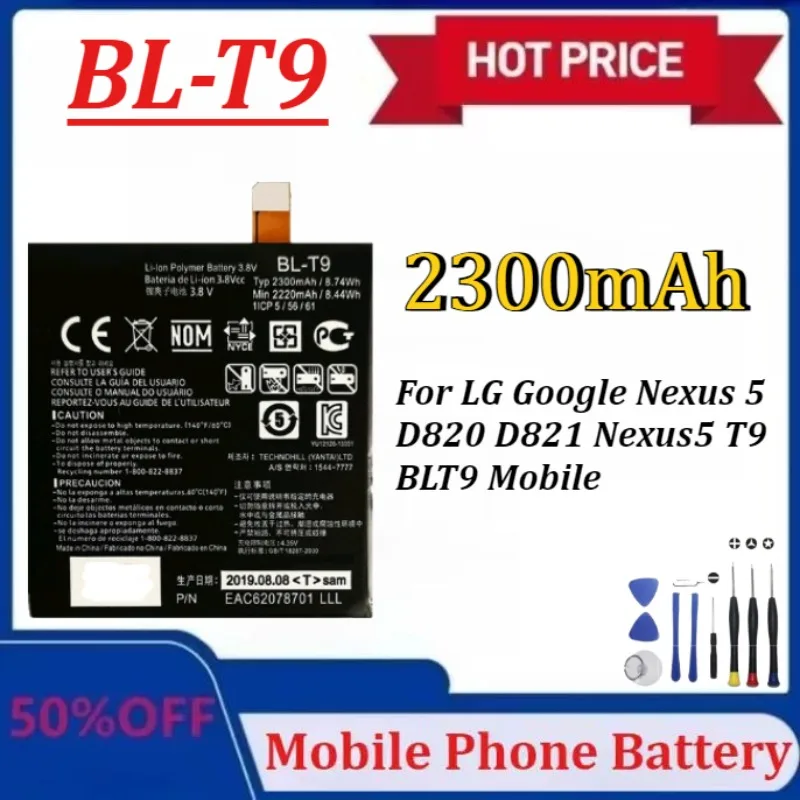 

Upgraded BL-T9 2300mAh Replacement Battery for LG Google Nexus 5 D820 D821 Nexus5 T9 BLT9 Mobile Phone Batteries+Tools