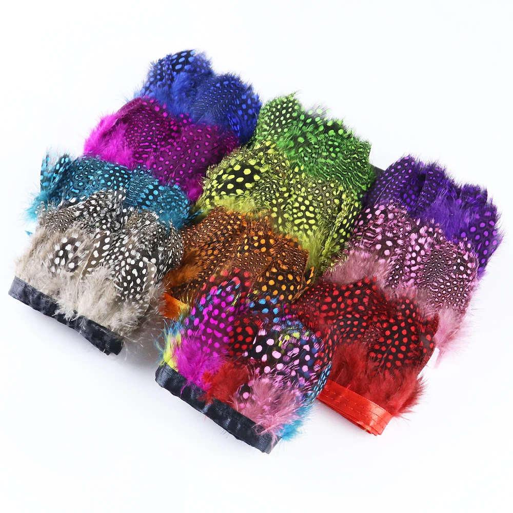 5-8cm Multi Color Guinea Fowl Feather Tape 1/2/5/10 Meters Spotted Feather Fringe Trim DIY Headdress Clothing Craft Accessory