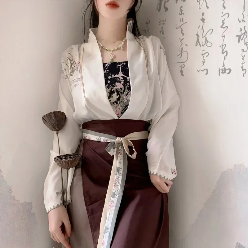 Chinese Song Dynastie Hanfu Jurk Vrouwen Traditionele Bloemenprint Prinsessenjurk Vrouwelijke Chique Oosterse Dagelijkse Hanfu Gewaad 3-delige Set