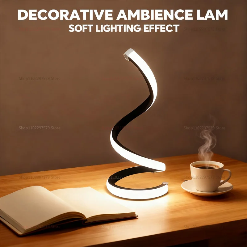 2025LED مصباح مكتبي بإضاءة ليلية حلزونية، قابل للتعديل لغرفة النوم وغرفة المعيشة والمكتب والإضاءة المضيئة الزخرفية الصديقة للبيئة.