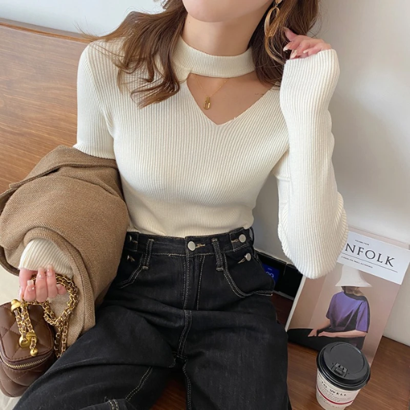 

Zjaiss женский базовый тонкий джемпер с вырезами 202, осенне-зимний свитер, мягкий теплый женский пуловер, однотонные вязаные топы