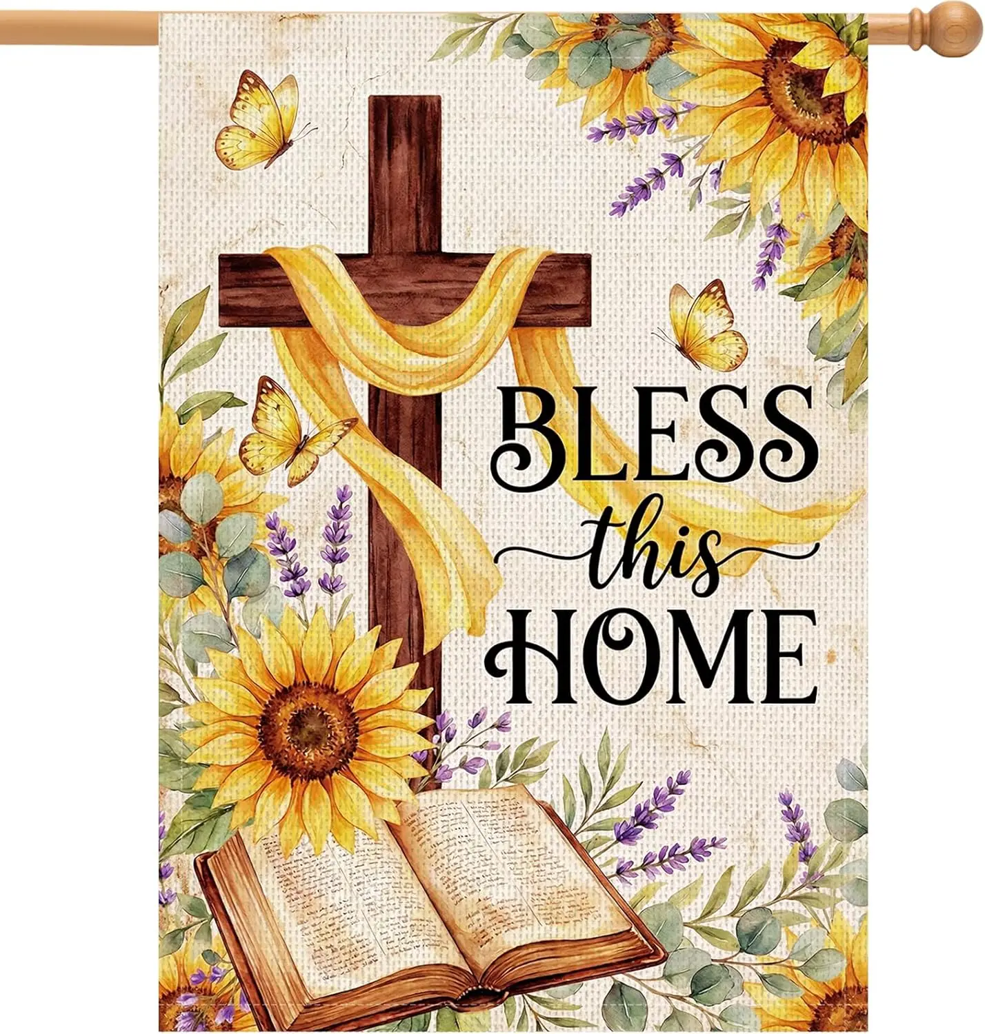 Rngmsi Cross Sunflower House Flag - Spring Summer Blessing the Home House Flags 28 X 40 Inche Double Sided, Easter Day Decor AAS