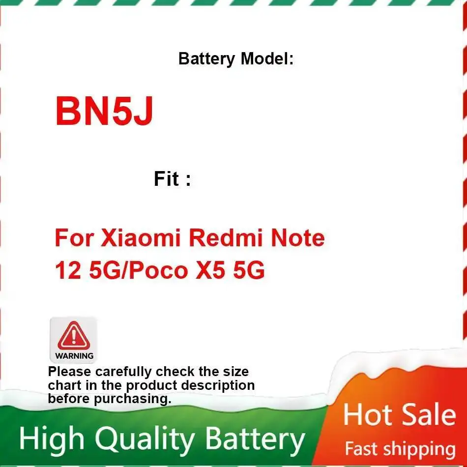 

Сменный аккумулятор мобильного телефона 5000 мАч BN5J для Xiaomi Redmi Note 12 5G Poco X5