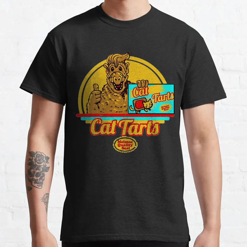 CAT TARTS funny 80s Cartoon graphic t shirts 90s Retro Style ALF Character TV Show Adult clothing 100% cotton all size S-6XL