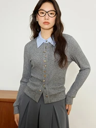 DUSHU Plus Size Women's Fake Two-piece Knitted Cardigan 2025 Spring New Design Tops Chic Cardigan Office Lady Outfit 25DS81136
