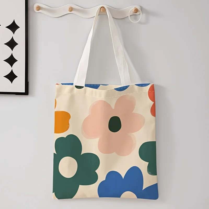 1pc Morandi Color Abstract Flower Print Tote Bag, Reusable Shopping Bag, Suitable for Daily Use, Shopping, School, Travel