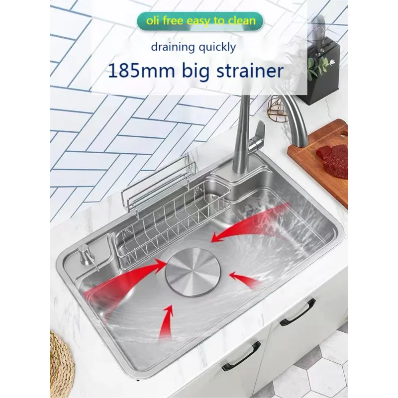 Kitchen Sink 3D Flat Large Single Slot Nano 304 Stainless Steel Sink