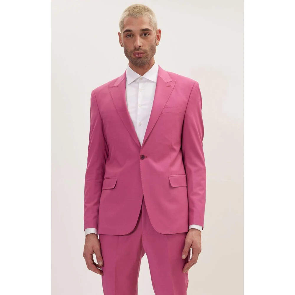 

Rose Pink Slim Men's Suit 2 Pieces Single Button Peak Lapel Set Daily Fashion Male（Blazer+Pants）