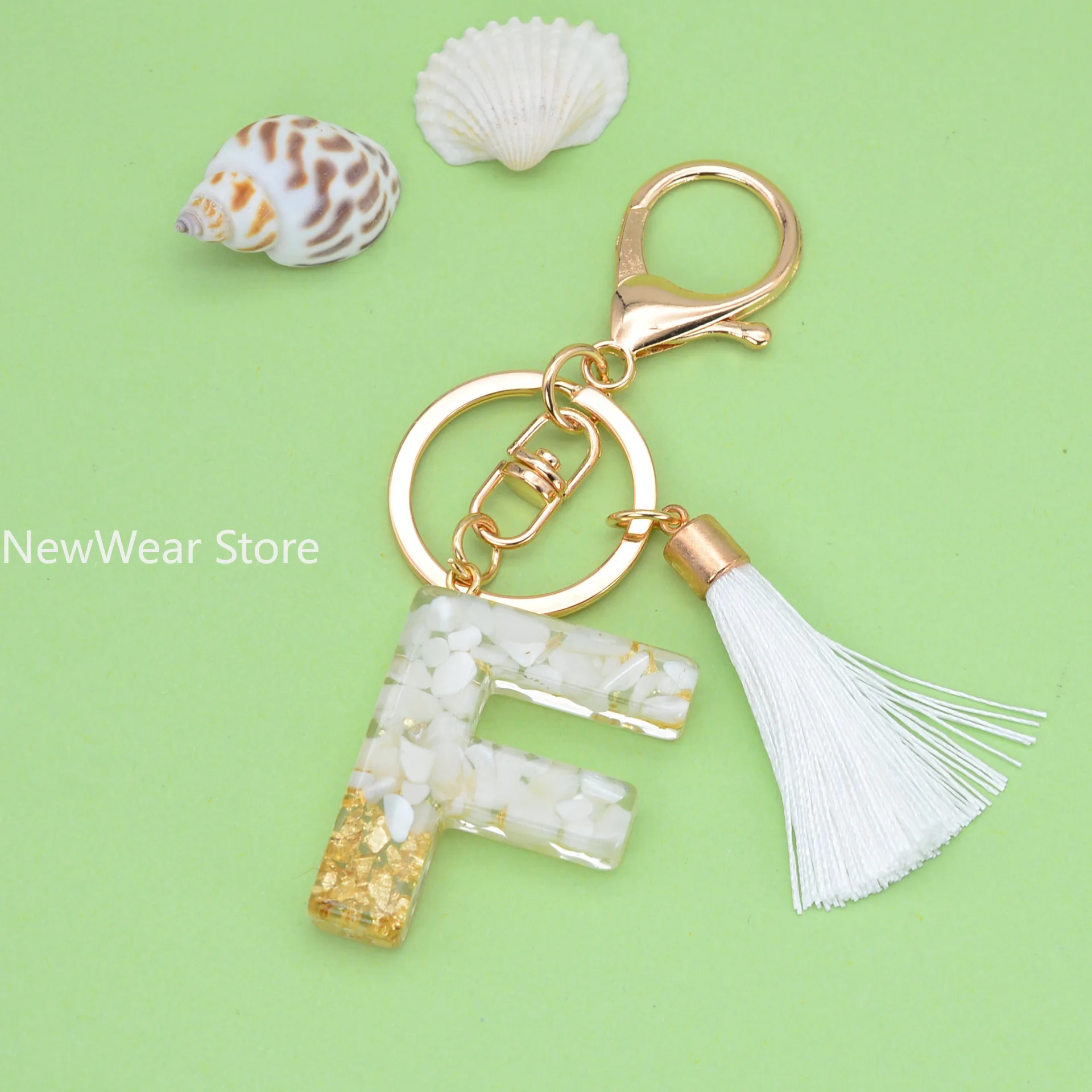 Exquisite white Glazed Stone A to Z Resin Keychain 26 Initials Butterfly Tassel Pendant Keyring for Women Men Car Key HolderGift