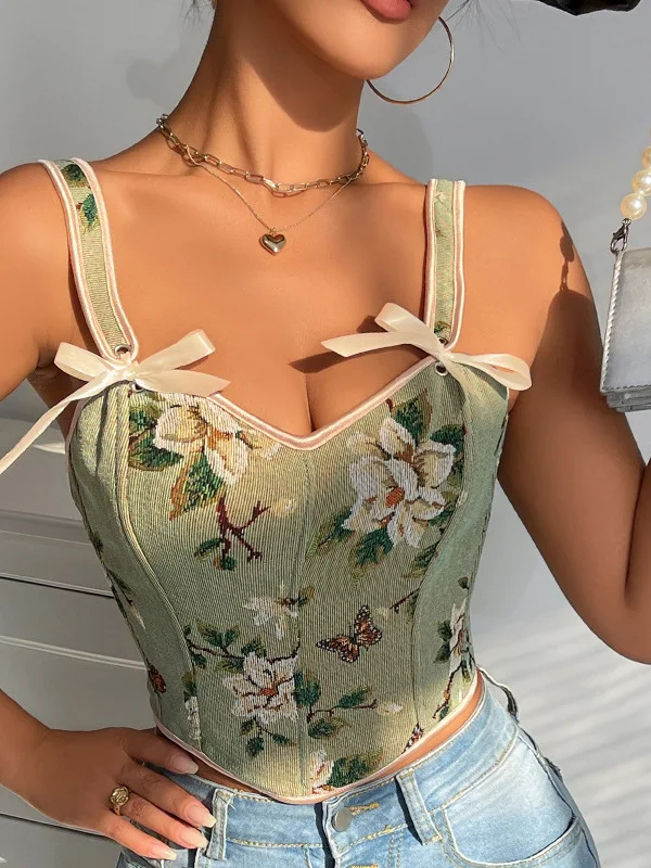 Sexy vlinderdas Bloemen ter Top Vastgebonden Street Sle Slim Fit Polyester ort Lengte Zomercollectie Damesvestriem