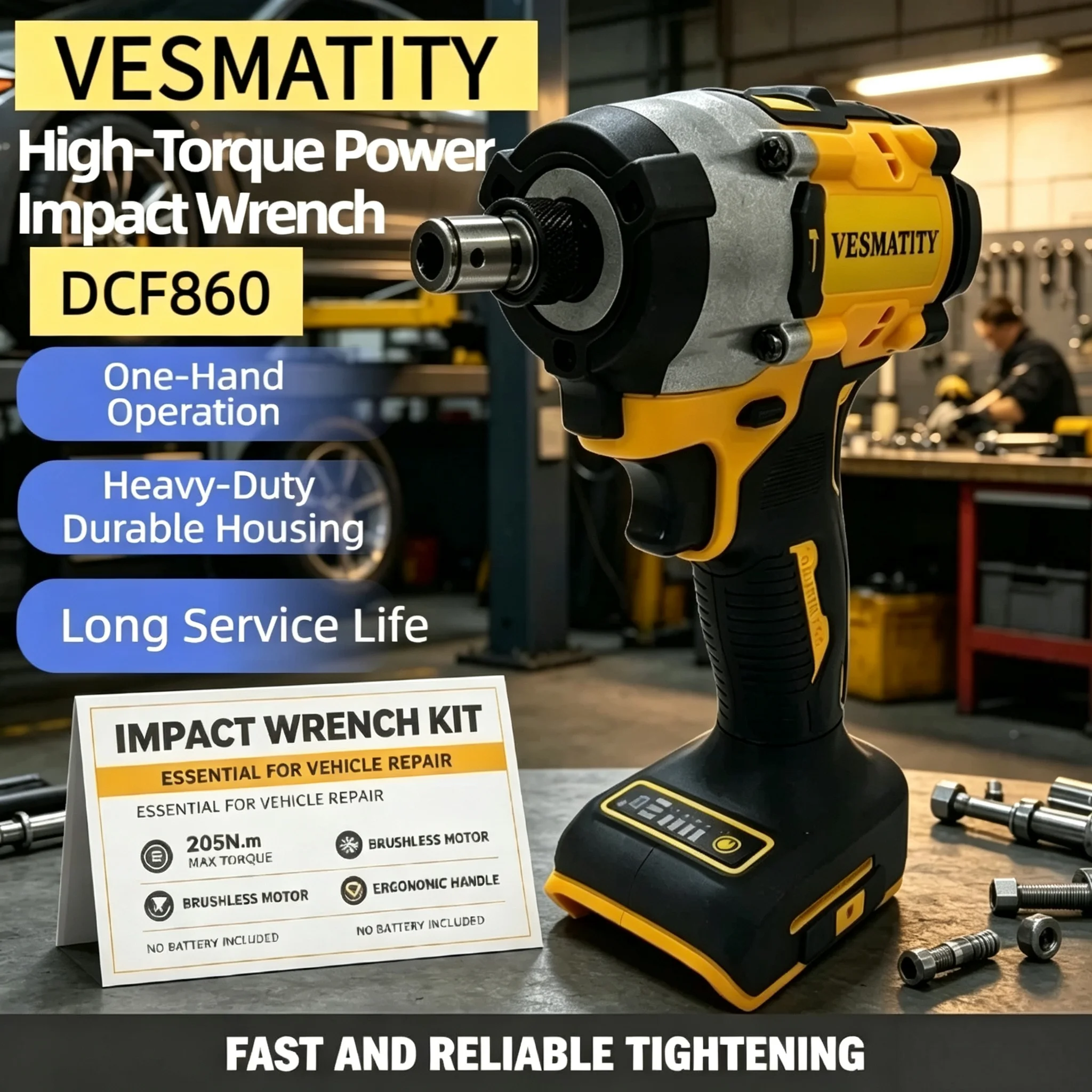 Light-weight Impact Portable Power Drill Screwdriver for Home Use Electric Tools Vesmatity DCF860 Wireless Brush-less for 20V
