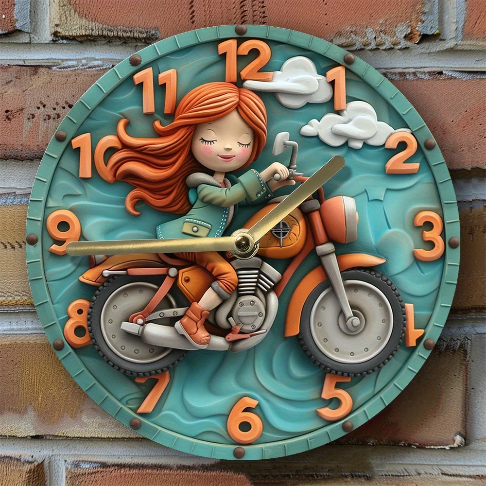 Silent Aluminum Wall Clock - Motorcycle Girl Theme, Perfect for Dorms & Valentine'S Day Decor Wall Clock Modern Design