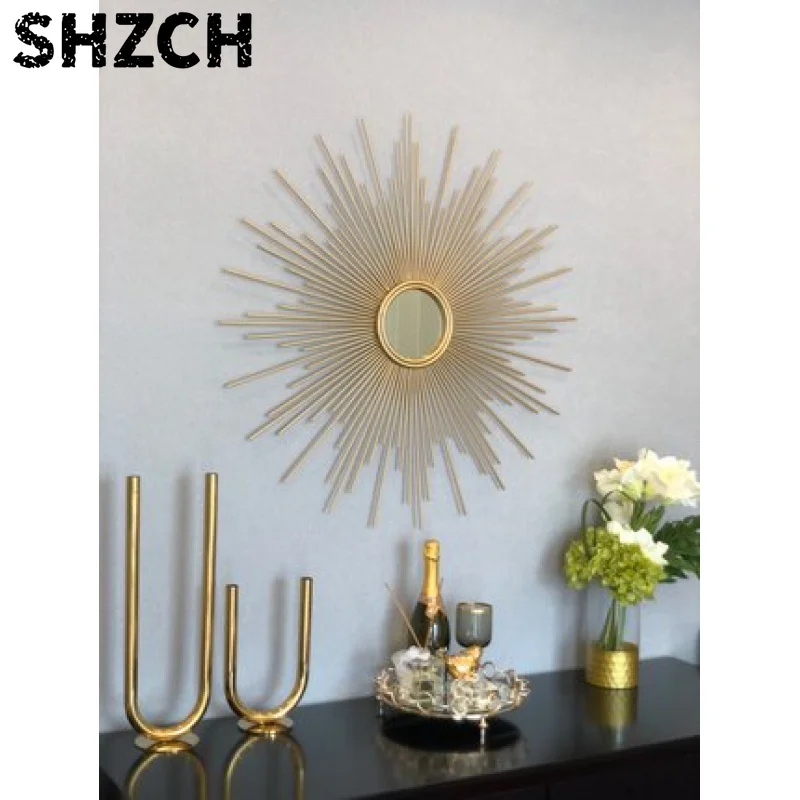 European Wrought Iron Wall Sticker Decorative Mirror Crafts 3D Murals Home Livingroom KTV Office Metal Ornaments Art