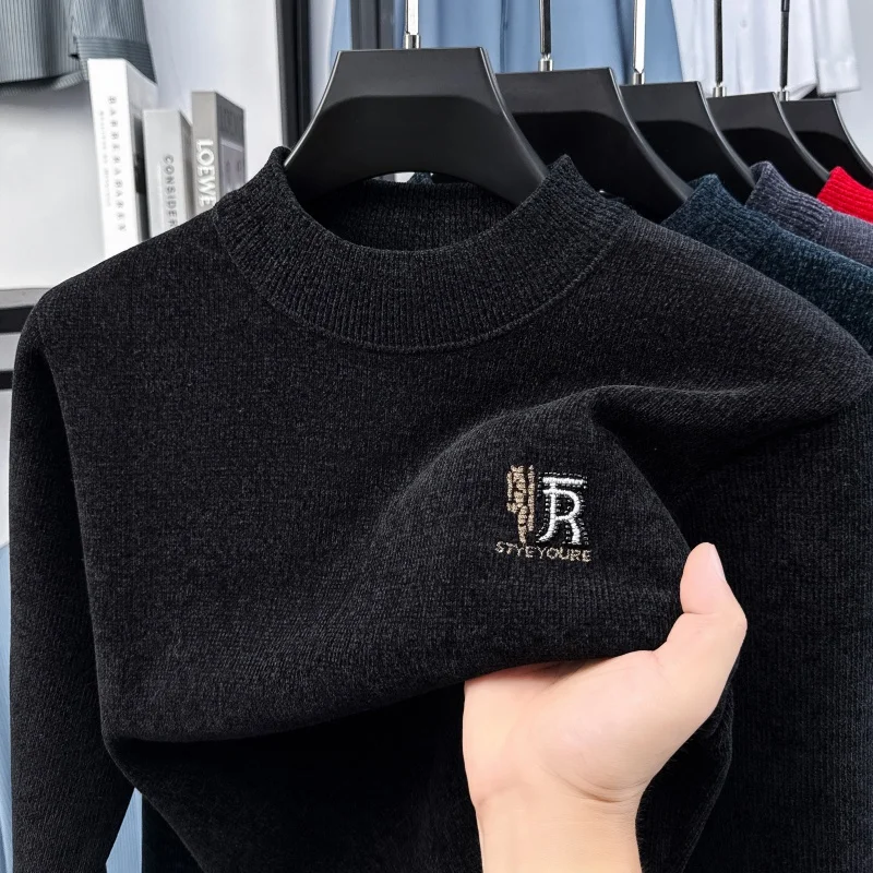 

Designer Men's Winter Luxury Brand Knit Sweater Round Neck High Quality Printing Fleece-Lined Long Sleeves Pullover Leisure Tops