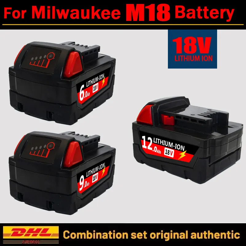 Pour batterie d'outil électrique Milwaukee M18, chargeur, BR, XC, 18V, 6000mAh M18B5, 48-11-1860, batterie 18650 intégrée 6000mAH/12000mAH