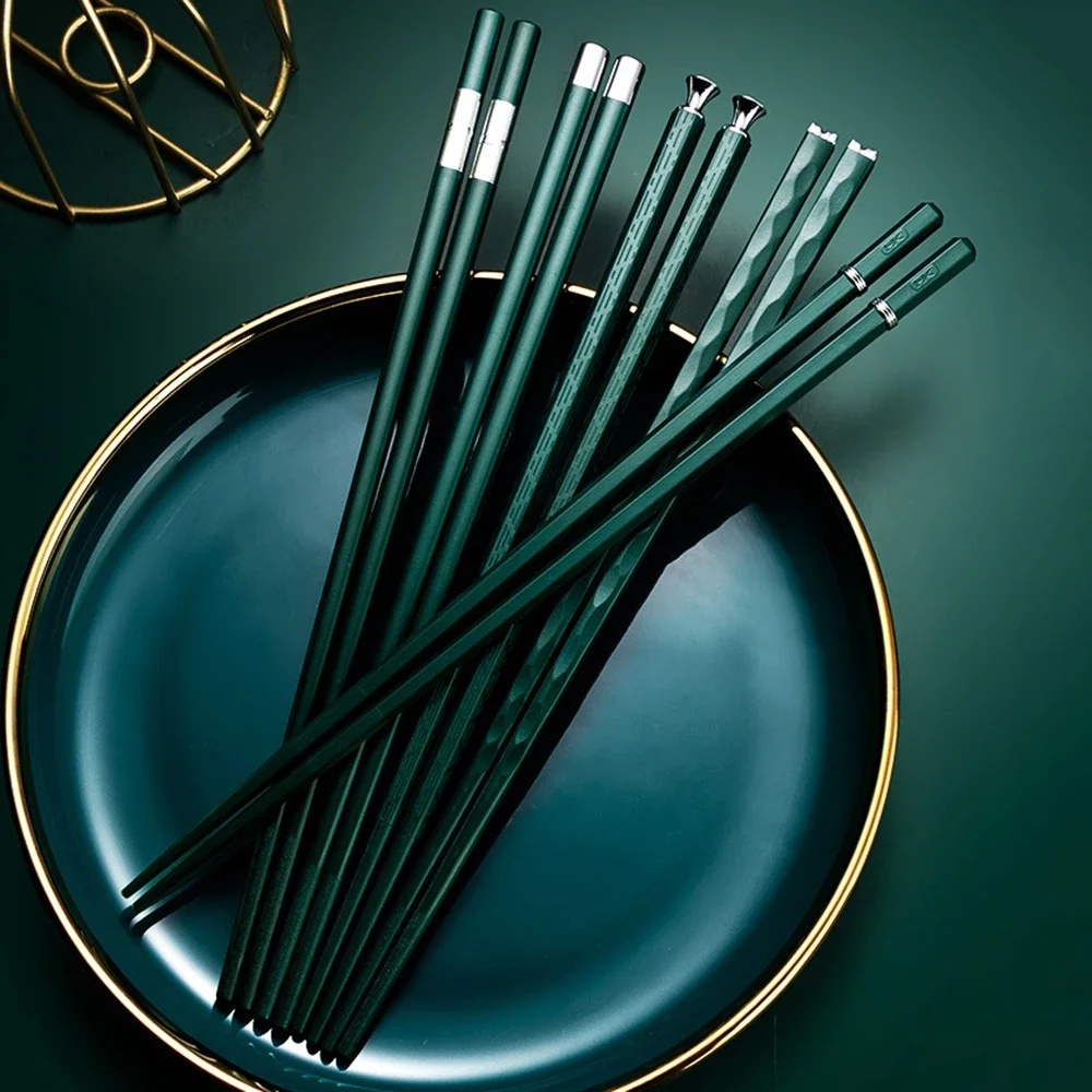 5 Pairs Korean Cooking Chopsticks Set Japanese Chopsticks Reusable Chinese For Eating Metal Stainless Steel Alloy Sushi Sticks