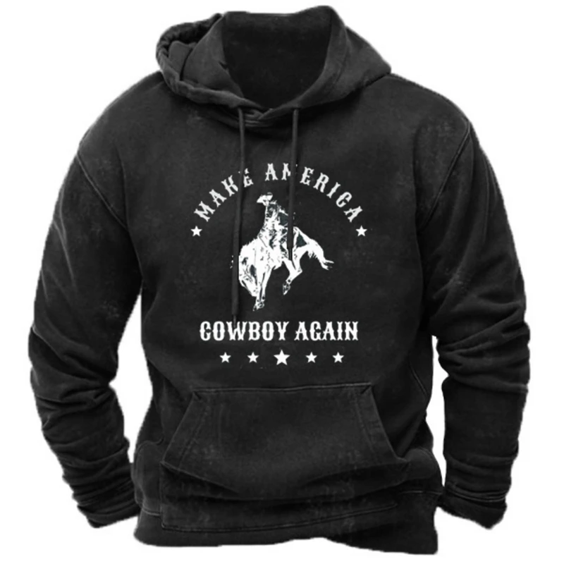 Western Cowboy Men\'s Outdoor Hoodie Harajuku Hooded Sweatshirt Spring Autumn Vintage Casual Pullover y2k Tops Unisex Streetwear