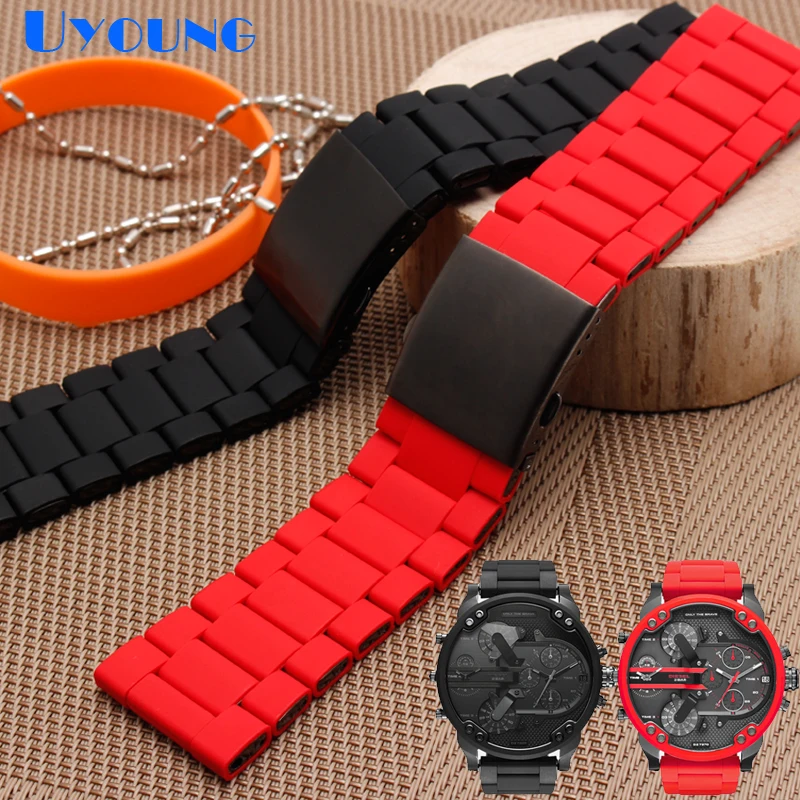 silicone rubber watch band mens waterproof for diesel watch strap bracelet band 28mm DZ7370 DZ7396 DZ428 stainless steel b